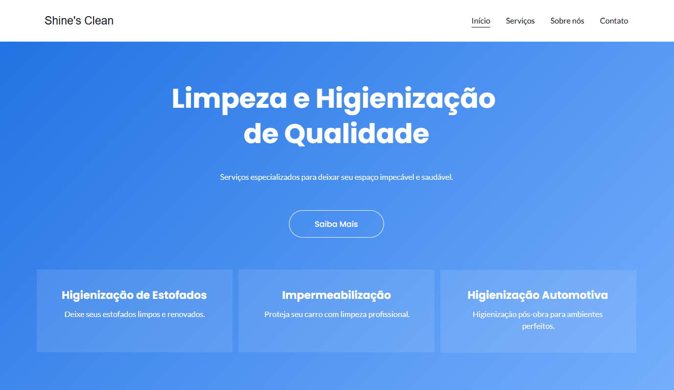 Captura de tela do projeto Shine's Clean